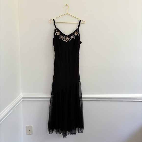 Vintage Black Beaded Asymmetric Sheath Dress Sz 16 Slip Fairy Whimsygoth Y2K - Picture 2 of 5